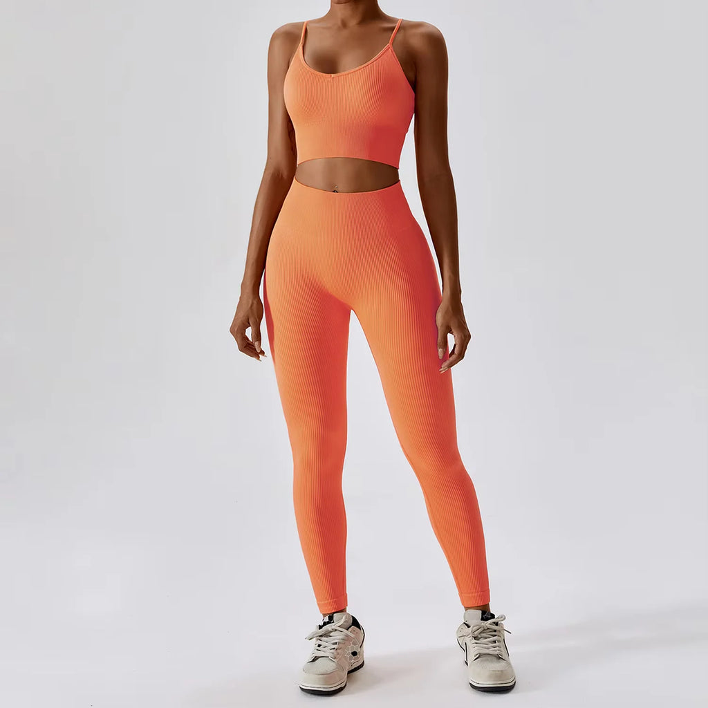 Joyyoung ODM/OEM Neues sexy Trainingsbekleidung nahtloses geripptes High-Impact-BH Scrunch Shorts Yoga Sets Fitness Sportbekleidung