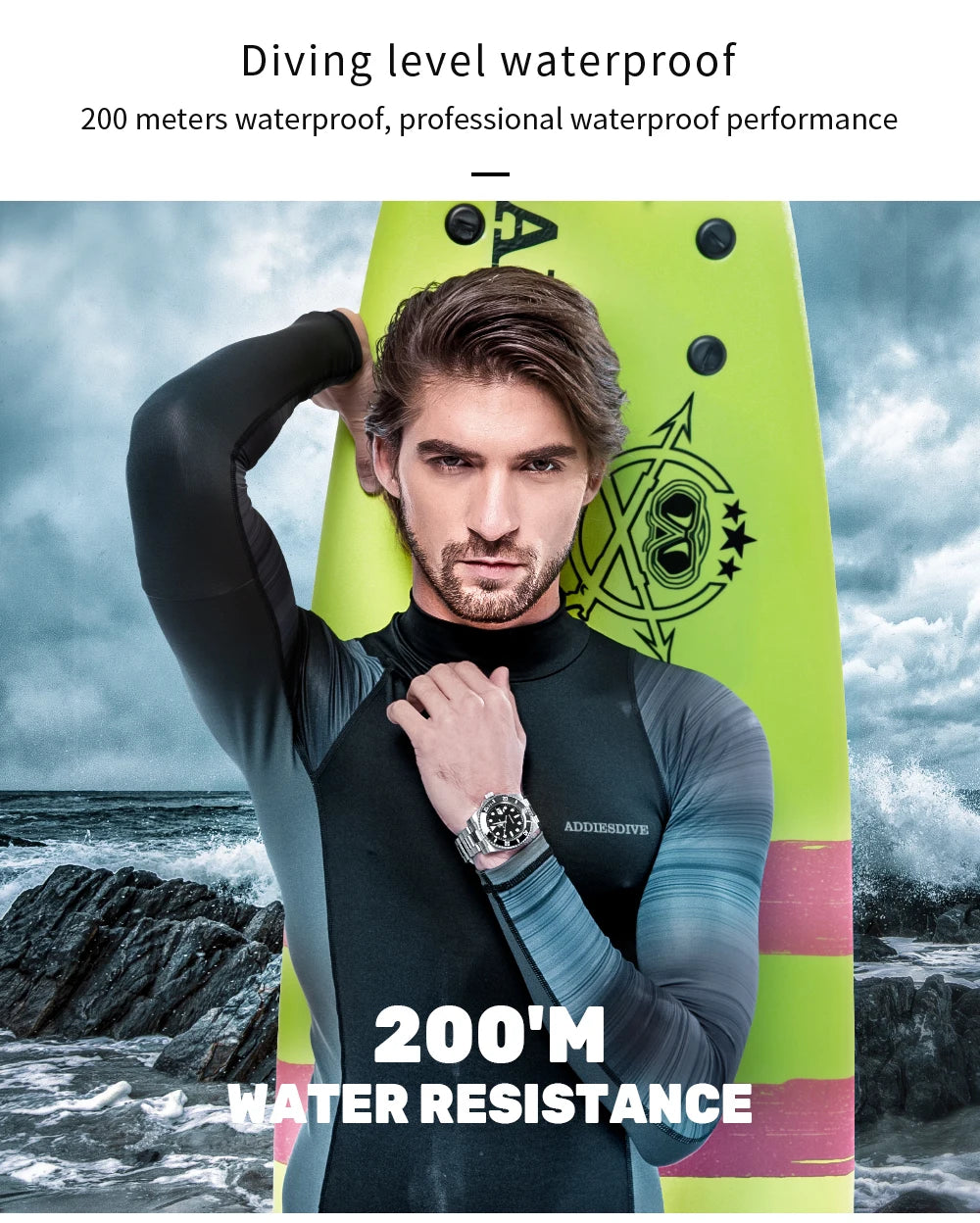 ADDIESDIVE Herren-Uhr klassisch mit Keramiklünette 200m wasserdicht Freizeit Quarz-Uhr BGW9 Blaue Leuchtzeiger Geschenk-Uhr MY-H3-2