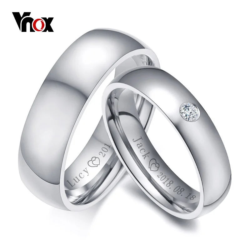 Vnox Basic Eheringe für Damen und Herren, personalisierbar mit Name, Datum, Liebesbotschaft, Versprechen, Allianz, Jahrestag, personalisiertes Geschenk Hauptbild