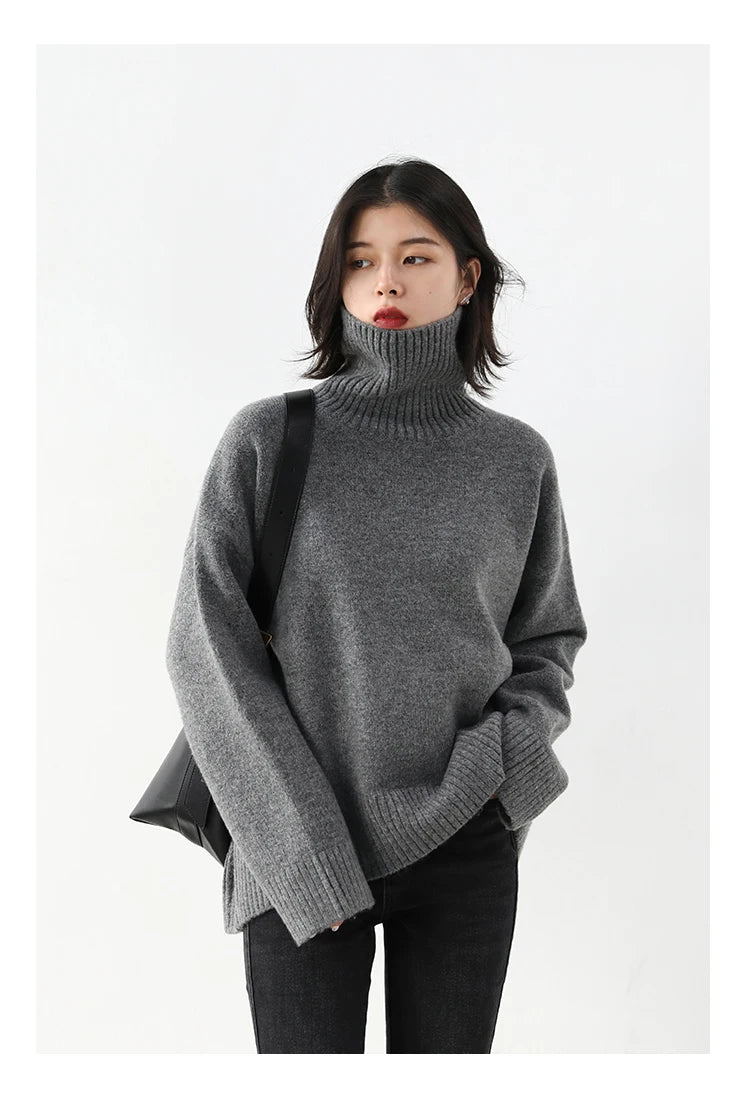 CHIC VEN Koreanischer Damen Pullover Lockerer Rollkragenpullover Warme Einfarbige Pullover Strickwaren Basic Female Tops Herbst Winter 2022