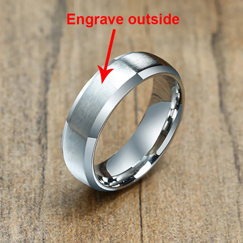 Vnox Personalisierter Edelstahlring mit abgeschrägter Kante und gebürsteter Mitte für Herren und Damen, schwarzer Ehering, individueller Namensbuchstaben-Datum-Ring