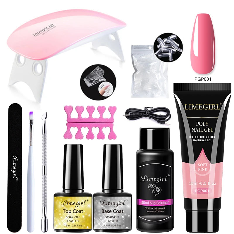 Nagelset mit Nagellampe Nageltrockner Nagelbohrmaschine Maniküre-Set Kit Poly-Nagelgel-Kit Nagellack-Set Soak-Off Nail Art Werkzeuge Sets