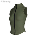 Aiithuug Athletic Reißverschluss-Sweatweste Jacke Ärmellose Lauf-Yoga-Tops Stehkragen-Shirts Sport-Top Fitness Damen Workout-Tops