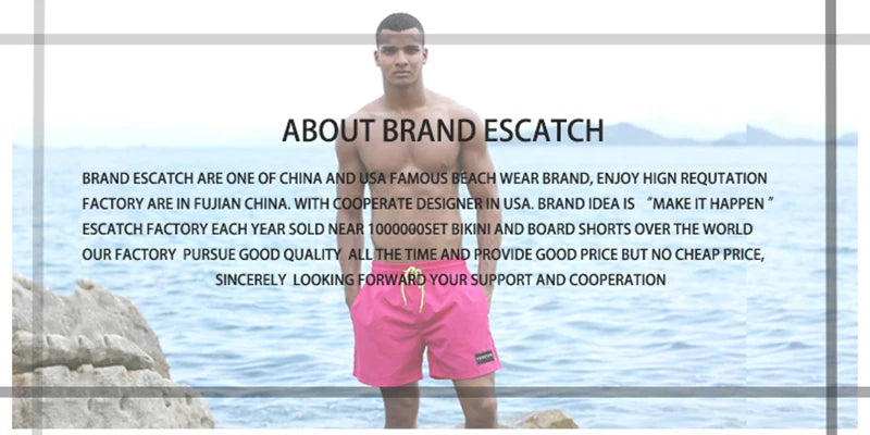 Escatch Brand Sommer Herren Shorts Mode Polyester schnelltrocknende Boardshorts Männer Sport Gym Badehose Surf Badeshorts für Herren