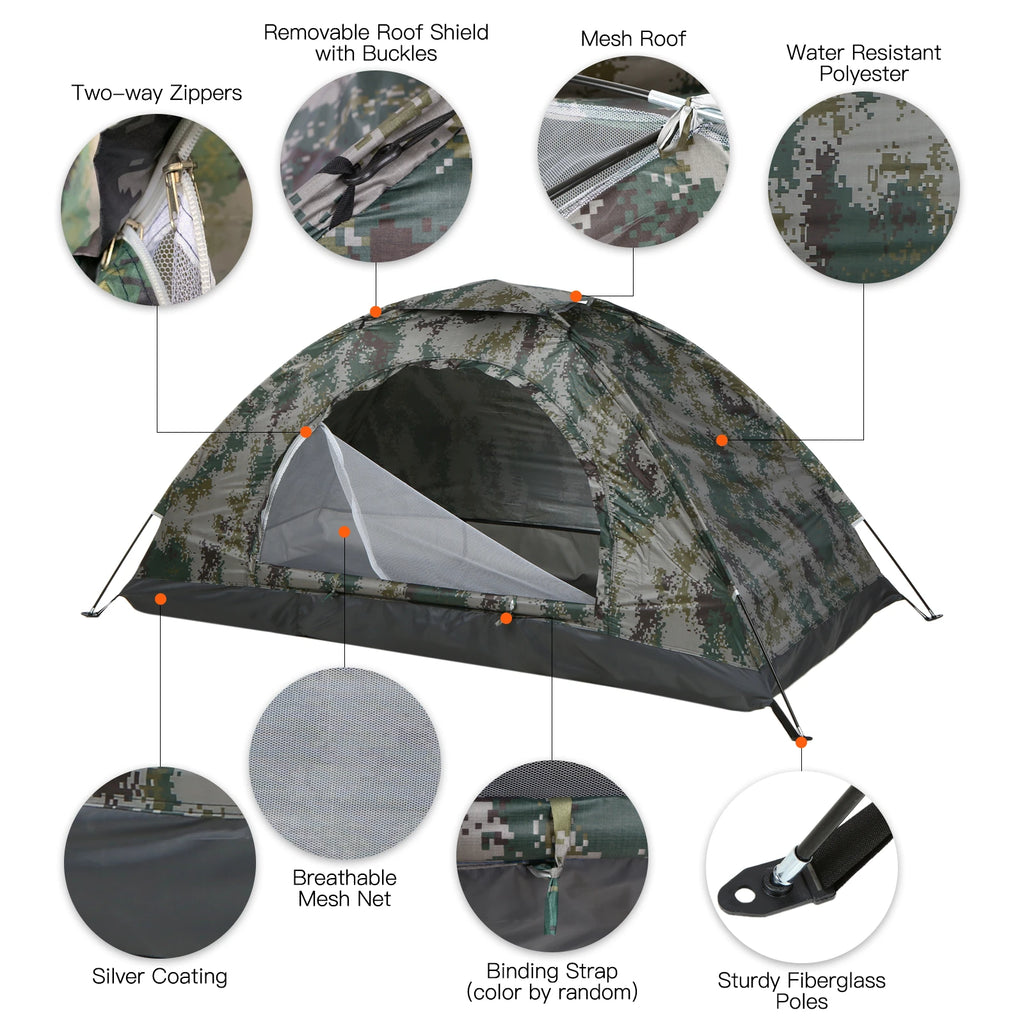 Tomshoo 1/2 Personen Ultraleichtes Campingzelt Einwandiges Tragbares Wanderzelt Anti-UV-Beschichtung UPF 30+ für Outdoor, Strand, Angeln