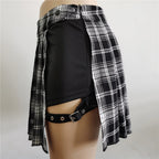 Gefaltete Mädchen Gothic Halbröcke Sommer Harajuku Punk Style Karierte Unregelmäßige Röcke Damen Asymmetrische Hohe Taille Schwarze Röcke