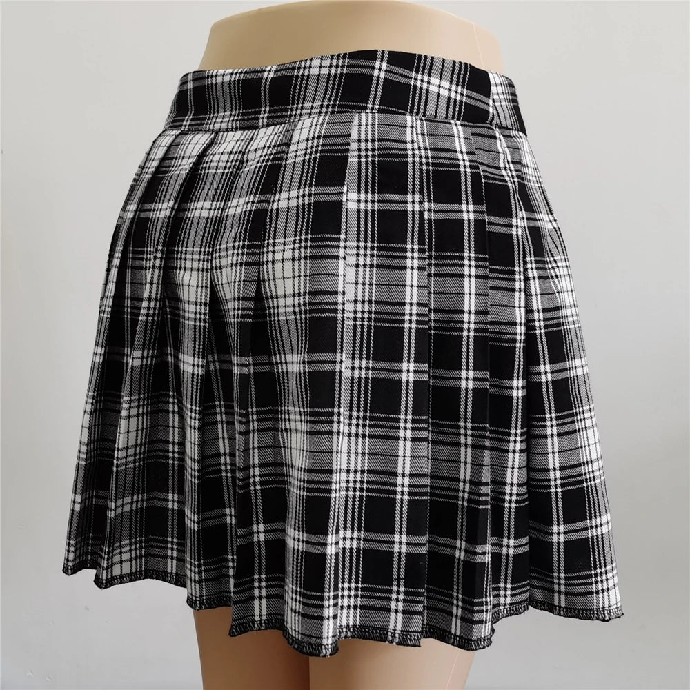 Gefaltete Mädchen Gothic Halbröcke Sommer Harajuku Punk Style Karierte Unregelmäßige Röcke Damen Asymmetrische Hohe Taille Schwarze Röcke