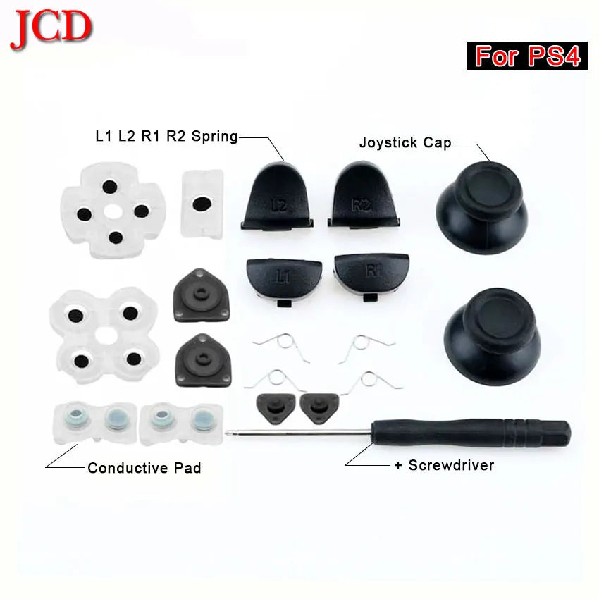 Für PS4 Controller Reparatur-Set L1 R1 L2 R2 Trigger-Tasten 3D Analog-Joysticks Thumb Sticks Kappen Leitfähige Gummi Schraubendreher-Kit