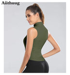 Aiithuug Athletic Reißverschluss-Sweatweste Jacke Ärmellose Lauf-Yoga-Tops Stehkragen-Shirts Sport-Top Fitness Damen Workout-Tops