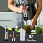 BioloMix 4-in-1 Hochleistungs-Stabmixer 1200W mit Zerkleinerer und Smoothie-Becher Edelstahl-Eismesser