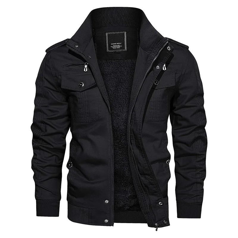 MAGCOMSEN Herren Fleecejacken Windbreaker Mäntel Herbst Winter Thermo Bomberjacken Multi-Taschen Stehkragen Motorradjacke