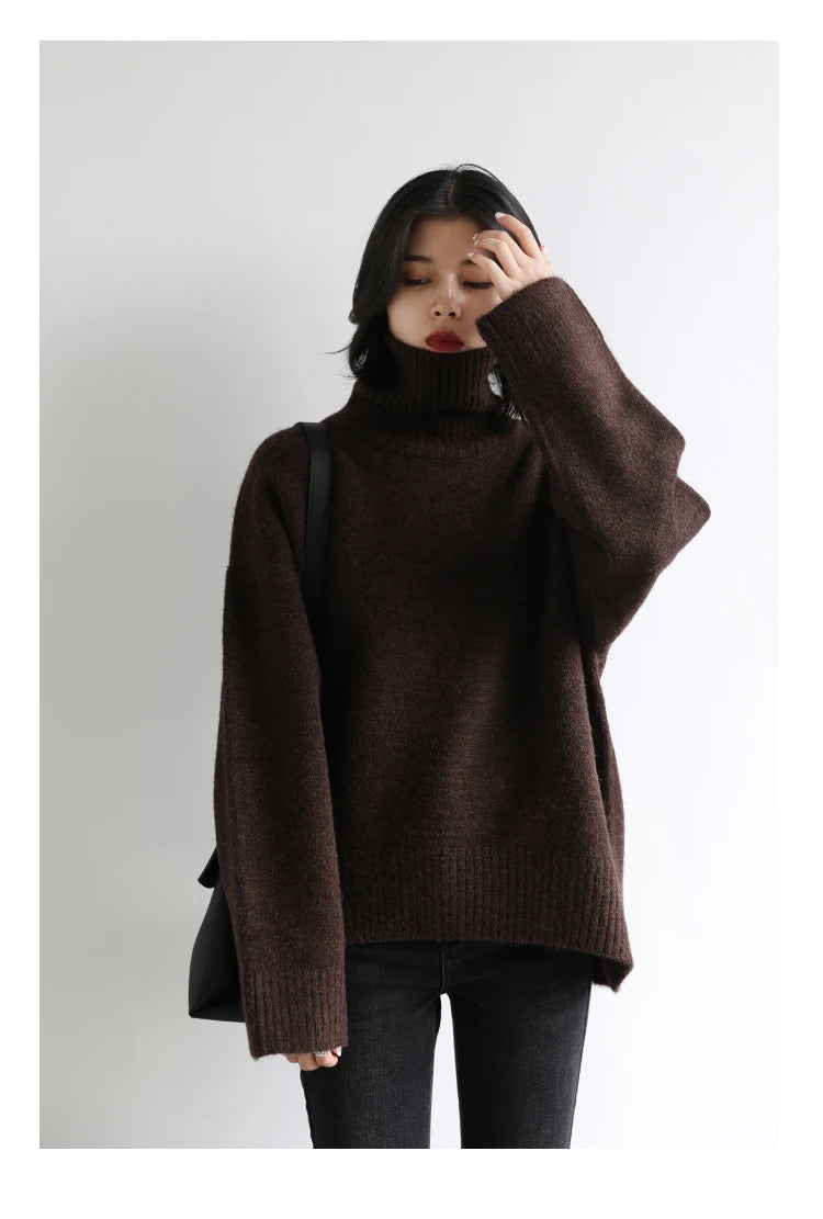 CHIC VEN Koreanischer Damen Pullover Lockerer Rollkragenpullover Warme Einfarbige Pullover Strickwaren Basic Female Tops Herbst Winter 2022