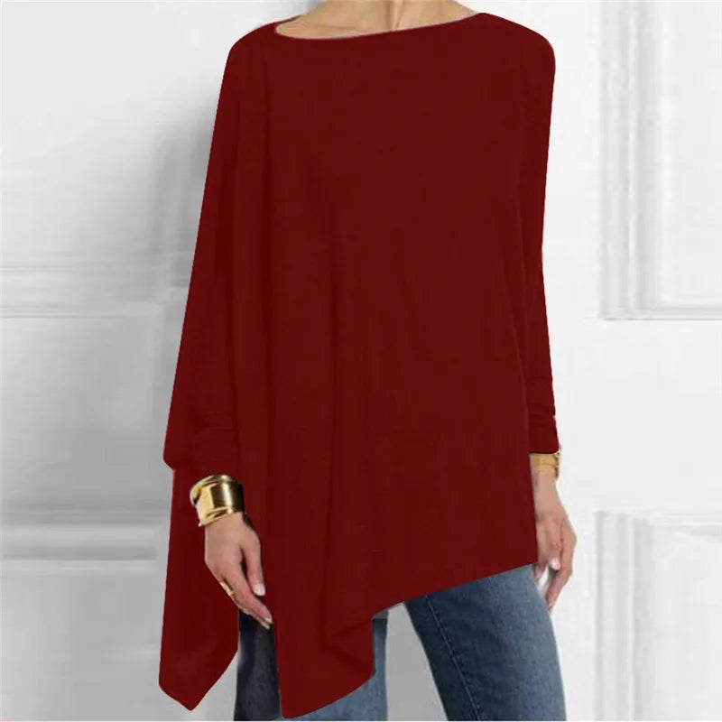 Baumwolle unregelmäßige Damen Blusen Hemd 2022 Herbst weibliche feste Pullover Tops lässig O-Ausschnitt Langarm Bluse Damen Tunika Blusen
