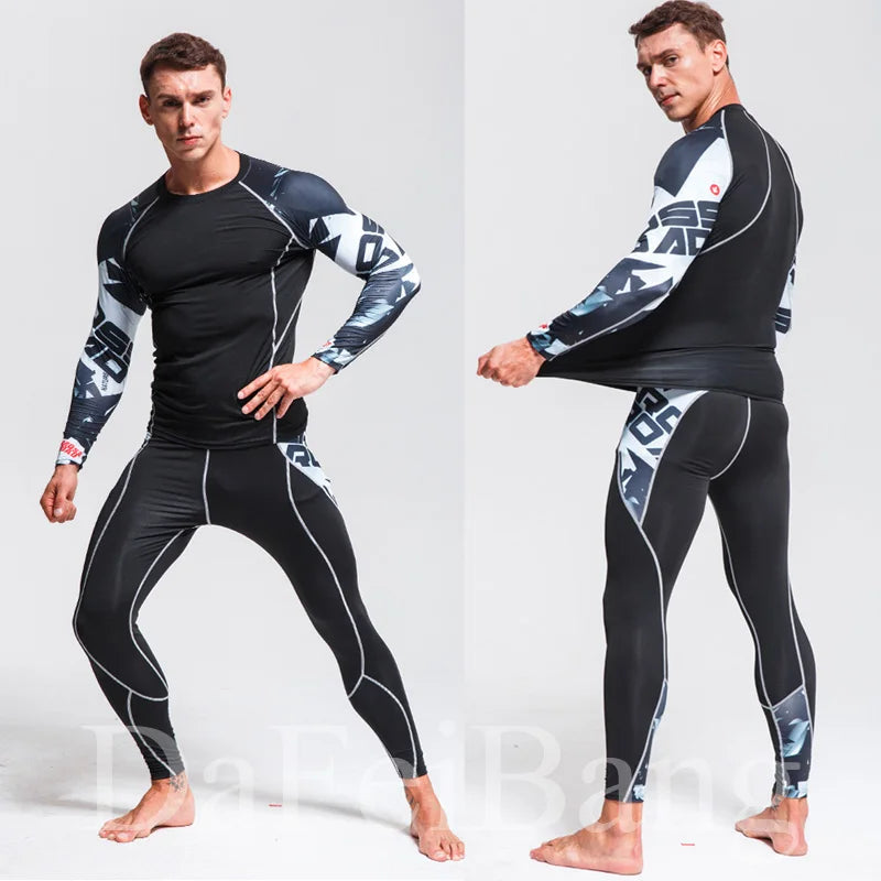 Herren Kompressions-Sportanzug Schnelltrocknend Schweißableitend Fitness Training MMA Kit Rashguard Herren Sportbekleidung Jogging Laufbekleidung