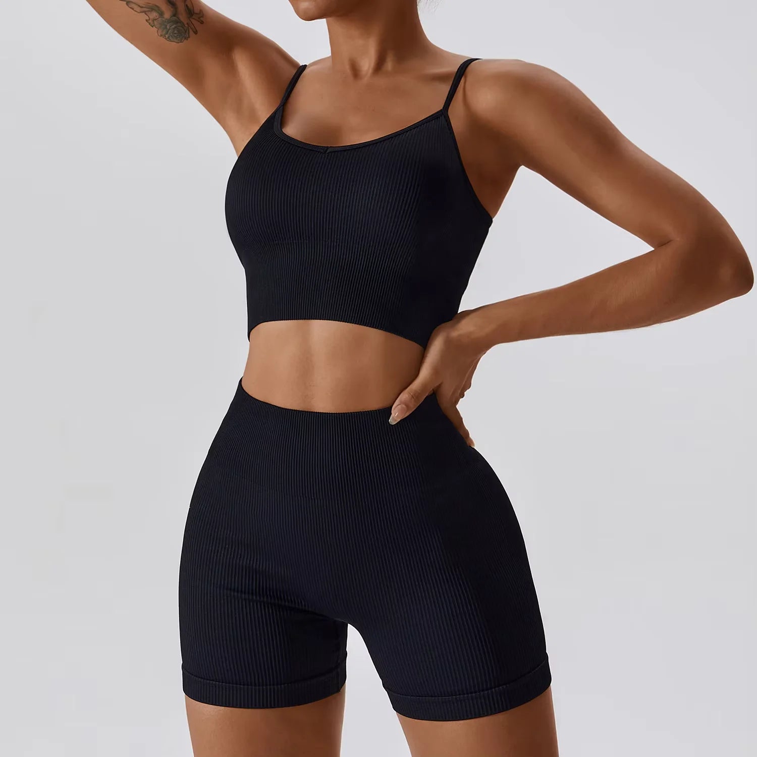 Joyyoung ODM/OEM Neues sexy Trainingsbekleidung nahtloses geripptes High-Impact-BH Scrunch Shorts Yoga Sets Fitness Sportbekleidung