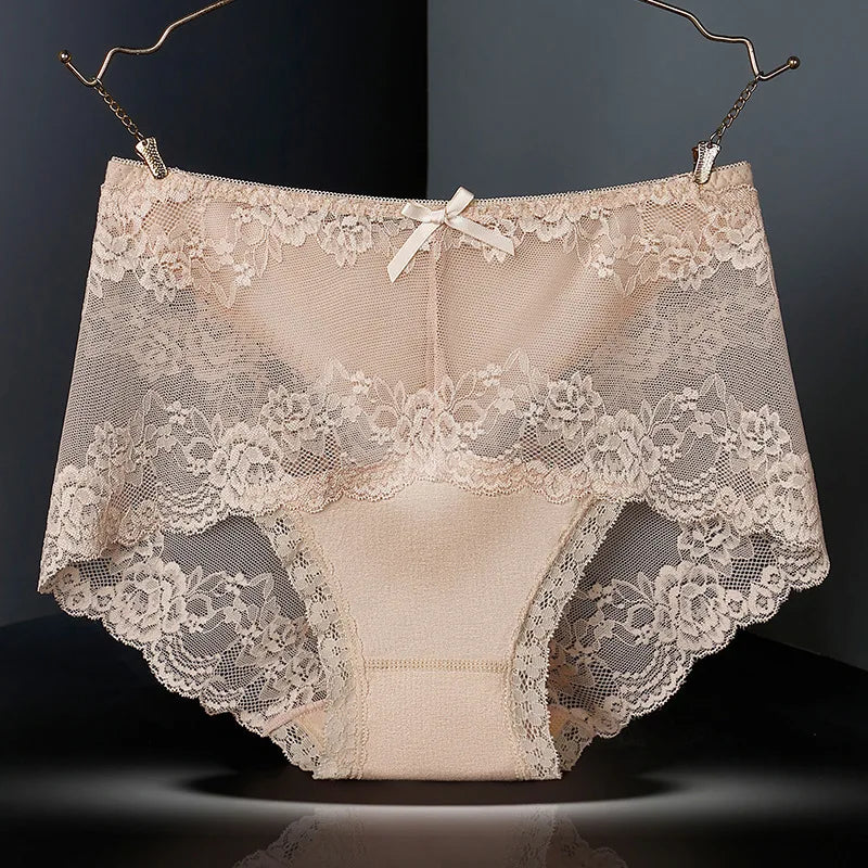 7 Stück Baumwoll-Damenunterwäsche, Spitze, transparente Höschen, bequeme, antibakterielle Übergrößen-Hosen, weibliche sexy Dessous