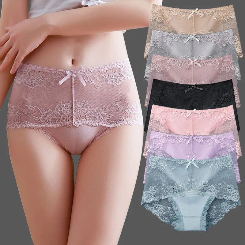 7 Stück Baumwoll-Damenunterwäsche, Spitze, transparente Höschen, bequeme, antibakterielle Übergrößen-Hosen, weibliche sexy Dessous