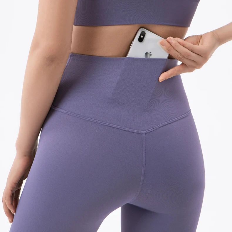 SOISOU Nylon Yogahosen Gym Leggings Damen Mädchen Fitness Weiche Strumpfhosen Hohe Taille Elastisch Atmungsaktiv Keine T-Linie Sporthosen