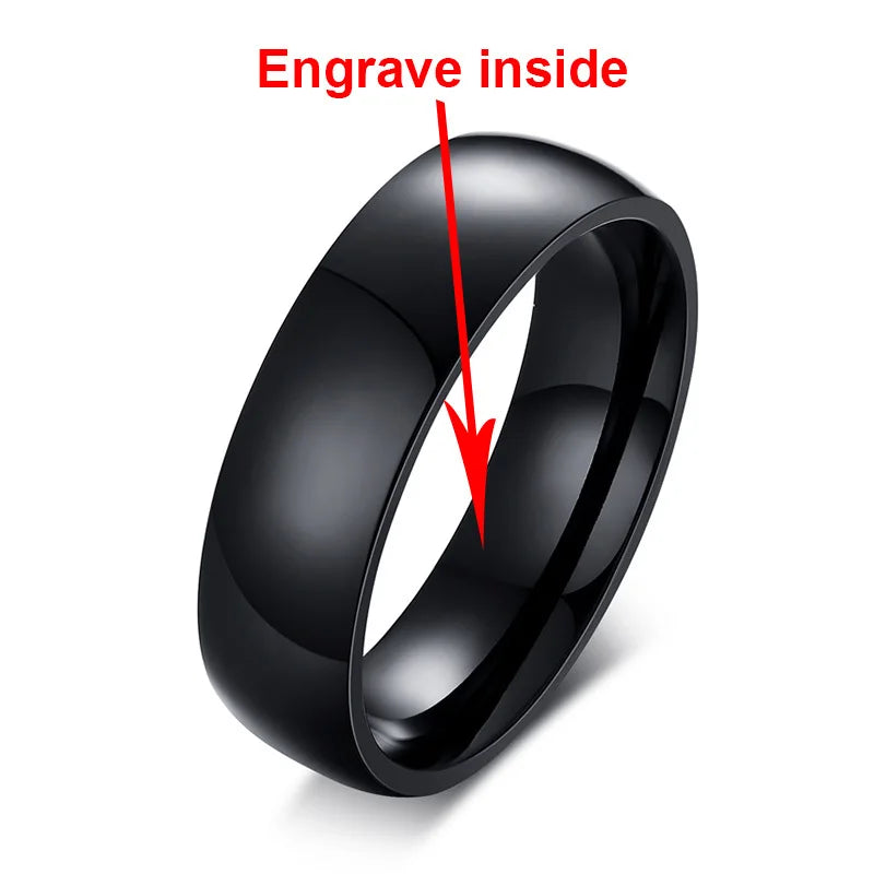 Vnox Personalisierter Edelstahlring mit abgeschrägter Kante und gebürsteter Mitte für Herren und Damen, schwarzer Ehering, individueller Namensbuchstaben-Datum-Ring