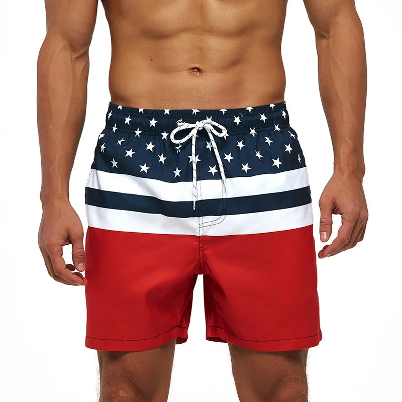 DATIFER Sommer Neue Mode Polyester Herren Shorts Strand Schnell Trocknend Bedruckte Badeshorts Übergröße Mesh-Futter Surf-Fitnessshorts Herren