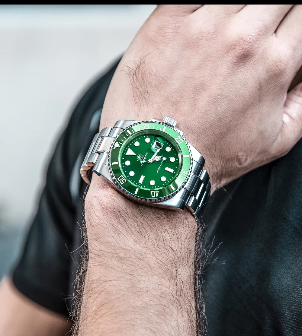 ADDIESDIVE Herren-Uhr klassisch mit Keramiklünette 200m wasserdicht Freizeit Quarz-Uhr BGW9 Blaue Leuchtzeiger Geschenk-Uhr MY-H3-2