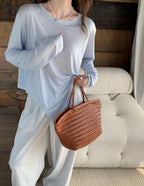 100% Lyocell elegantes Langarmshirt mit Trägern, Vintage-Patchwork-Design, Sommer ODM-Stoff.