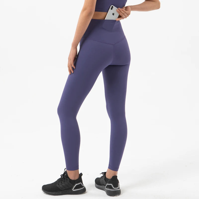 SOISOU Nylon Yogahosen Gym Leggings Damen Mädchen Fitness Weiche Strumpfhosen Hohe Taille Elastisch Atmungsaktiv Keine T-Linie Sporthosen
