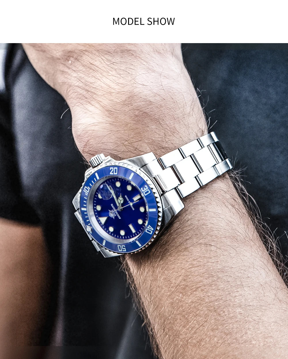 ADDIESDIVE Herren-Uhr klassisch mit Keramiklünette 200m wasserdicht Freizeit Quarz-Uhr BGW9 Blaue Leuchtzeiger Geschenk-Uhr MY-H3-2