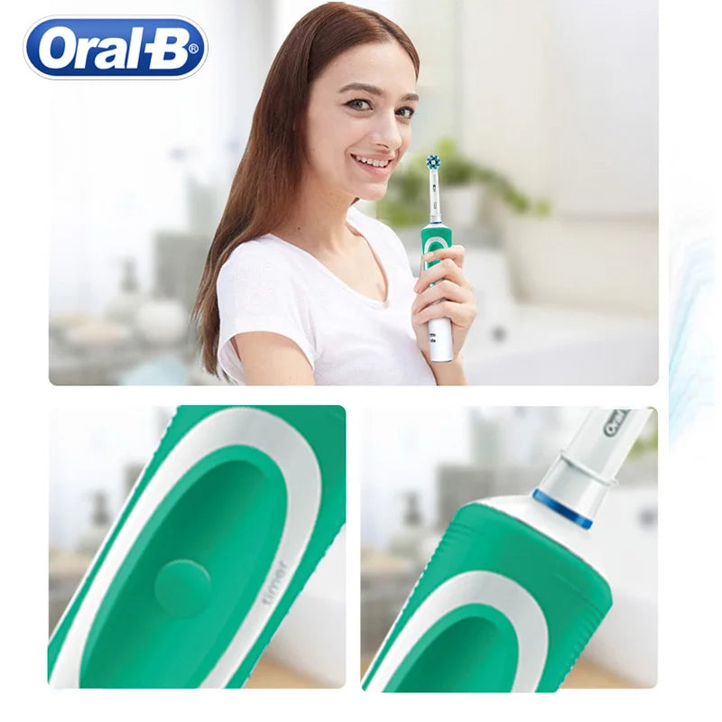 Oral B Elektrische Zahnbürste 2D Rotierende Vibrationsreinigung Ladezahnbürste Cross Action Borsten Mundpflege 4 Geschenk-Bürstenköpfe gratis