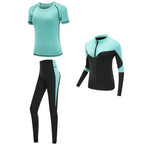 Schnell trocknende Damen Sportbekleidung Yoga-Set Fitnessstudio Yoga-Kleidung Anzugsets Mantel+BH+T-Shirt+Leggings 2019 Workout Laufen Training