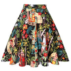 Damen-Laufsteg Baumwolle Retro Vintage Rock Schwarz Faldas High Waist A-Linie Rockabilly Jupe 50er Swing Tellerrock Pin Up Skater