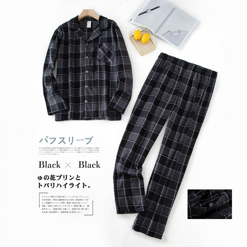 Herren-Hausanzüge Langärmelige Hosenanzüge für Herbst und Winter Pyjamas für Herren Flanell Kariertes Design Pyjamas für Herren