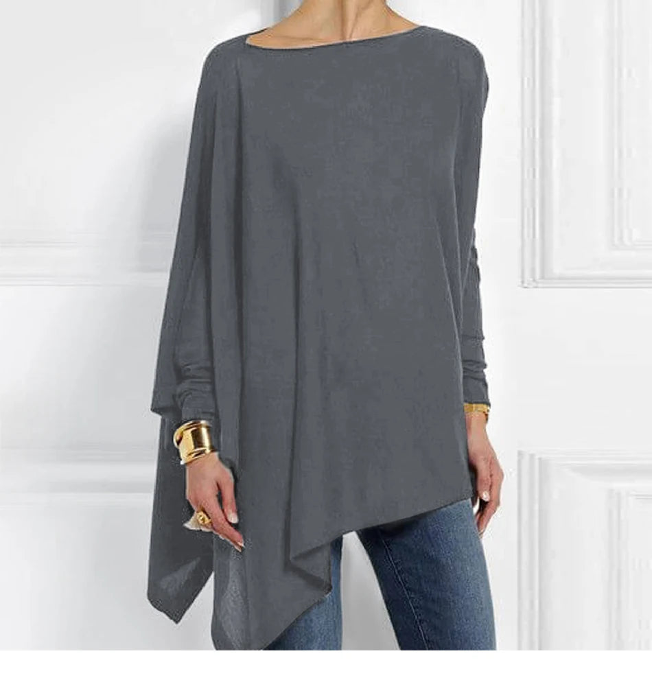 Baumwolle unregelmäßige Damen Blusen Hemd 2022 Herbst weibliche feste Pullover Tops lässig O-Ausschnitt Langarm Bluse Damen Tunika Blusen