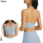 Benutzerdefiniertes Logo vorne/hinten, leichter, rückenfreier Fitness-Trainings-Halter-BH, Workout-Yoga-Activewear Sport-BH für Frauen