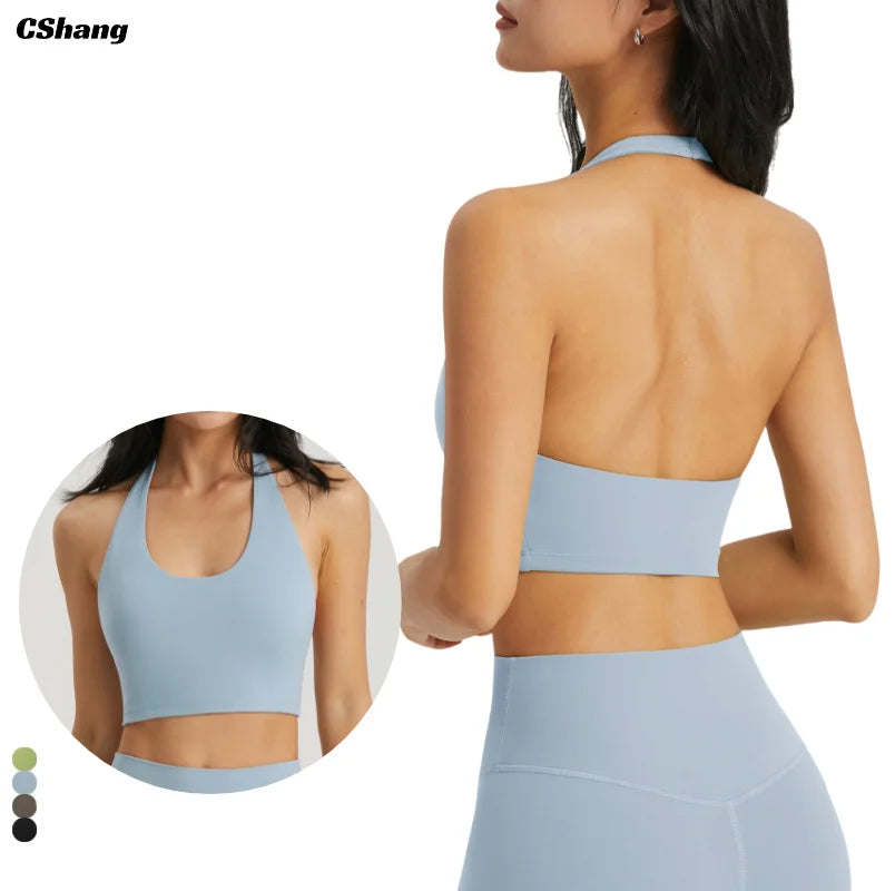 Benutzerdefiniertes Logo vorne/hinten, leichter, rückenfreier Fitness-Trainings-Halter-BH, Workout-Yoga-Activewear Sport-BH für Frauen Hauptbild