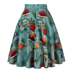 Damen-Laufsteg Baumwolle Retro Vintage Rock Schwarz Faldas High Waist A-Linie Rockabilly Jupe 50er Swing Tellerrock Pin Up Skater