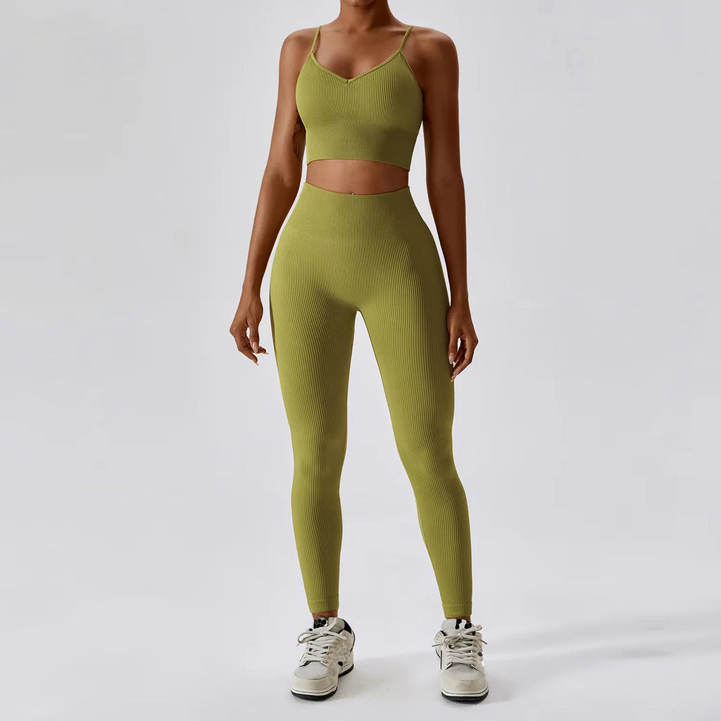 Joyyoung ODM/OEM Neues sexy Trainingsbekleidung nahtloses geripptes High-Impact-BH Scrunch Shorts Yoga Sets Fitness Sportbekleidung