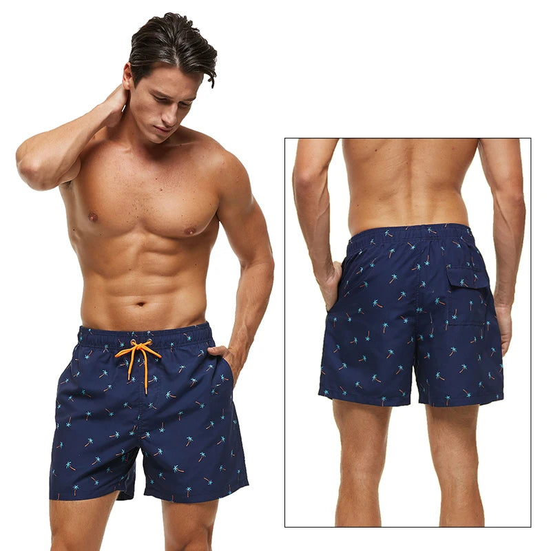 DATIFER Sommer Neue Mode Polyester Herren Shorts Strand Schnell Trocknend Bedruckte Badeshorts Übergröße Mesh-Futter Surf-Fitnessshorts Herren