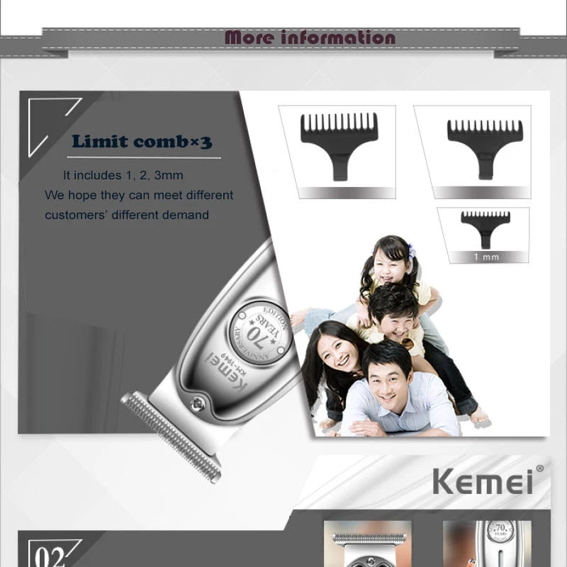 Kemei 1949 Ganzmetall-Haarschneider Professioneller Clipper für Friseure Wiederaufladbarer Elektrischer Herren-Bartrasierer Haarschneidemaschine