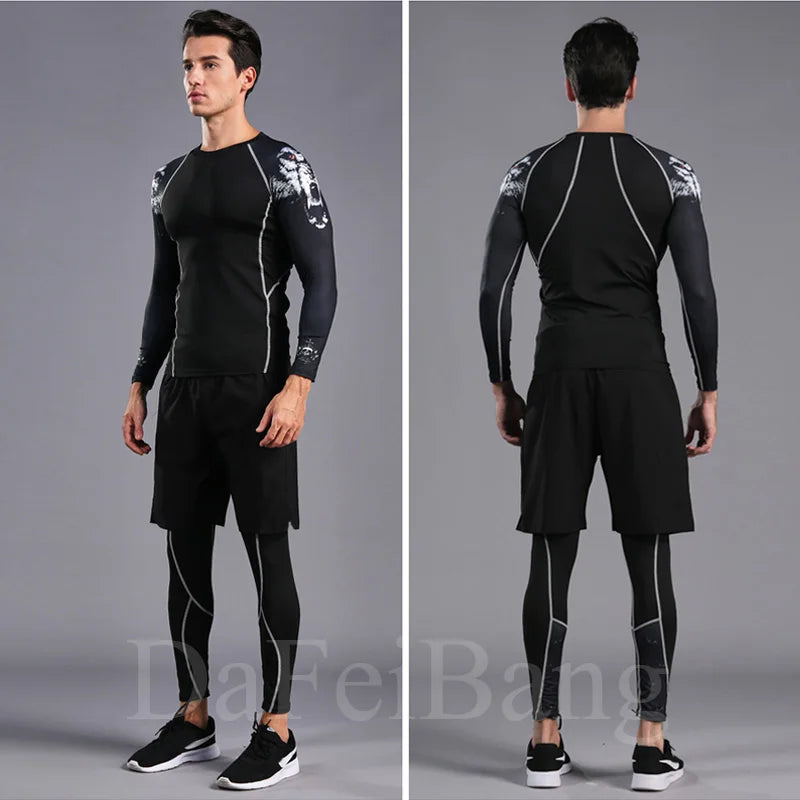 Herren Kompressions-Sportanzug Schnelltrocknend Schweißableitend Fitness Training MMA Kit Rashguard Herren Sportbekleidung Jogging Laufbekleidung