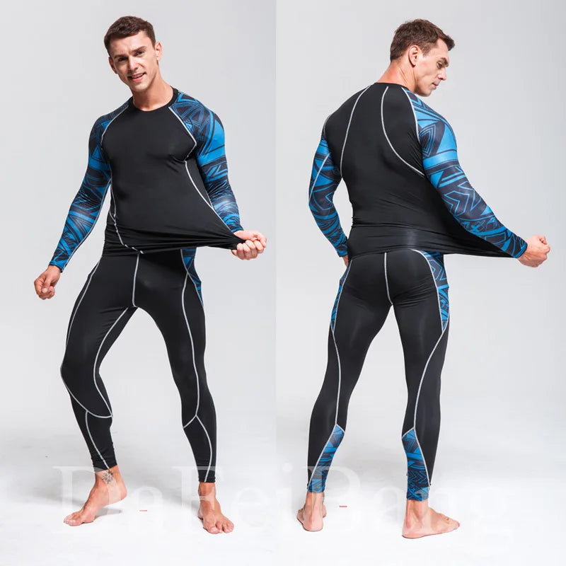 Herren Kompressions-Sportanzug Schnelltrocknend Schweißableitend Fitness Training MMA Kit Rashguard Herren Sportbekleidung Jogging Laufbekleidung