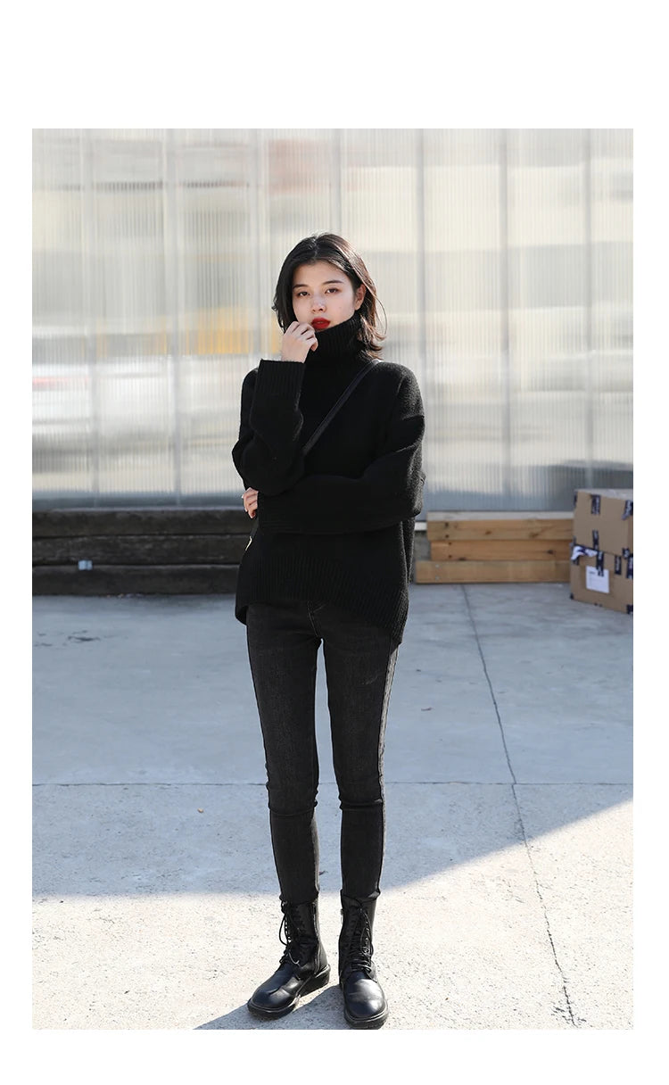 CHIC VEN Koreanischer Damen Pullover Lockerer Rollkragenpullover Warme Einfarbige Pullover Strickwaren Basic Female Tops Herbst Winter 2022