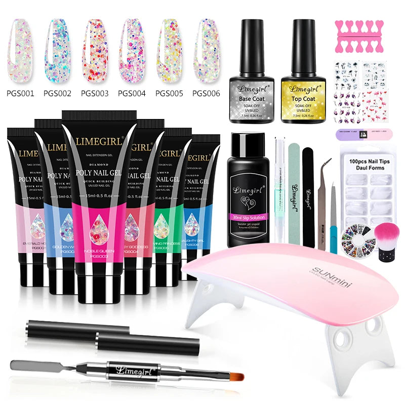 Nagelset mit Nagellampe Nageltrockner Nagelbohrmaschine Maniküre-Set Kit Poly-Nagelgel-Kit Nagellack-Set Soak-Off Nail Art Werkzeuge Sets