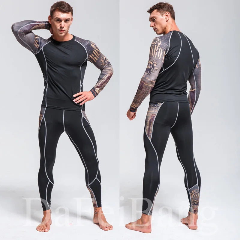 Herren Kompressions-Sportanzug Schnelltrocknend Schweißableitend Fitness Training MMA Kit Rashguard Herren Sportbekleidung Jogging Laufbekleidung