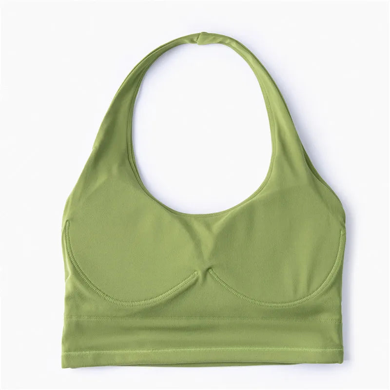 Benutzerdefiniertes Logo vorne/hinten, leichter, rückenfreier Fitness-Trainings-Halter-BH, Workout-Yoga-Activewear Sport-BH für Frauen