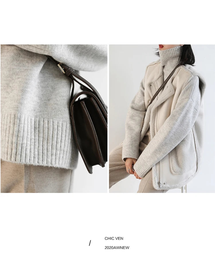 CHIC VEN Koreanischer Damen Pullover Lockerer Rollkragenpullover Warme Einfarbige Pullover Strickwaren Basic Female Tops Herbst Winter 2022