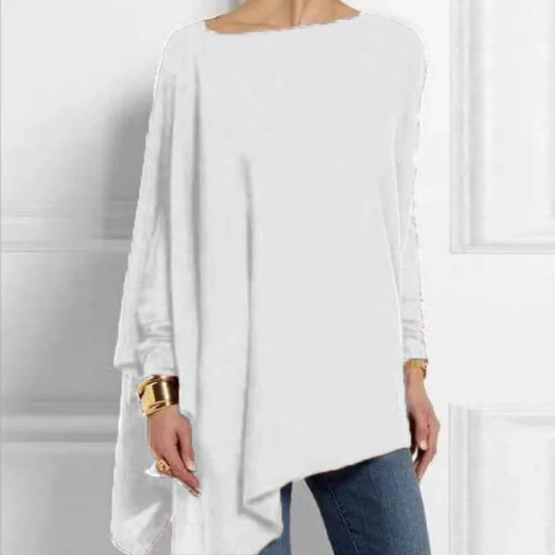 Baumwolle unregelmäßige Damen Blusen Hemd 2022 Herbst weibliche feste Pullover Tops lässig O-Ausschnitt Langarm Bluse Damen Tunika Blusen