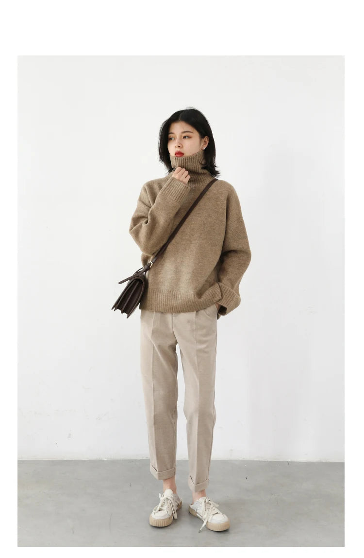 CHIC VEN Koreanischer Damen Pullover Lockerer Rollkragenpullover Warme Einfarbige Pullover Strickwaren Basic Female Tops Herbst Winter 2022