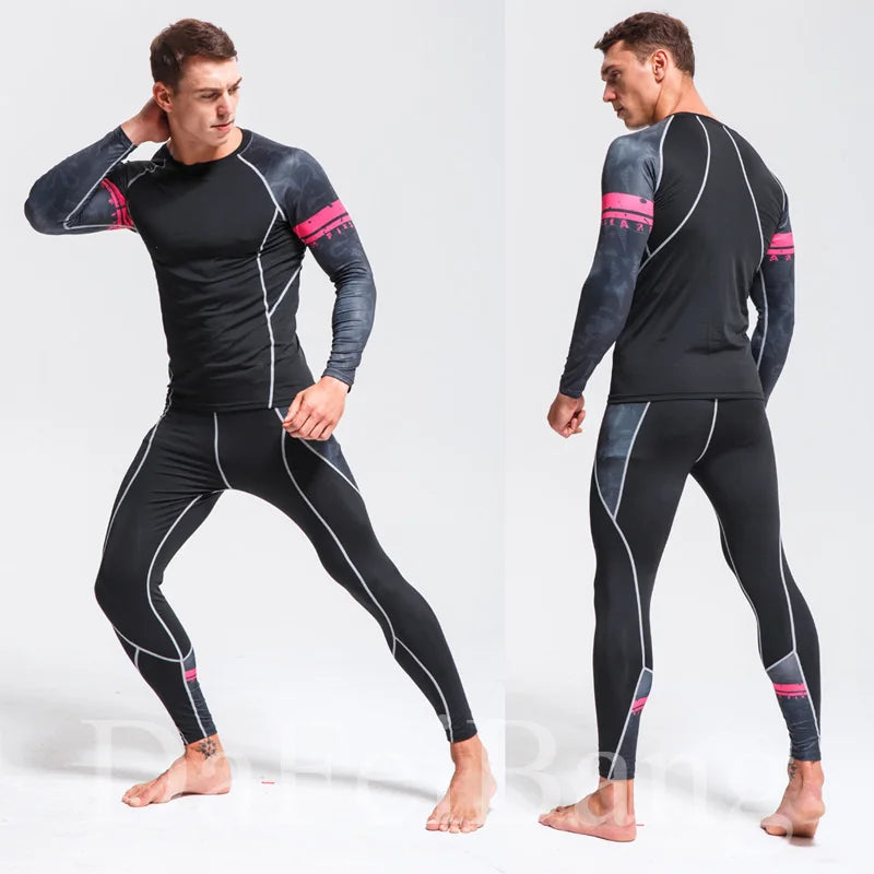 Herren Kompressions-Sportanzug Schnelltrocknend Schweißableitend Fitness Training MMA Kit Rashguard Herren Sportbekleidung Jogging Laufbekleidung