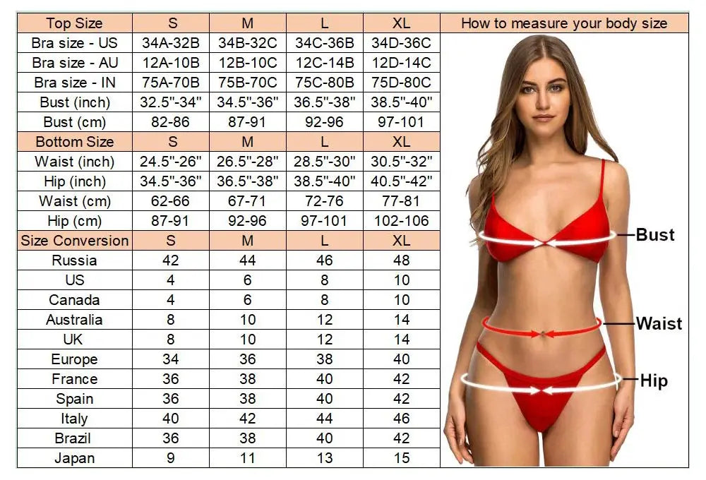 S - XL Kreuzrücken Mini Micro Tanga Bikini Damen Badeanzug Zweiteiliges Bikini Set Bademode Schwimmanzug K5022